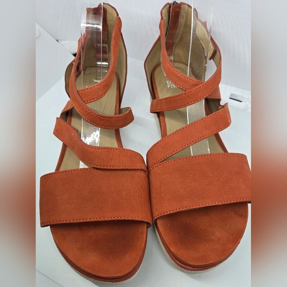 Eileen Fisher Sally Orange Nubuck Leather Strappy Sandals Sz 9.5 Summer Casual - Picture 4 of 14